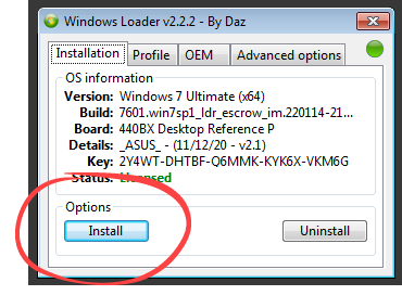 Работа с Windows 7 Loader By Daz